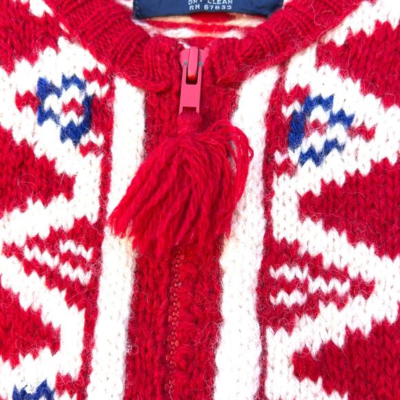 Vintage Ralph Lauren Men’s Hand-Knit Wool Sweater Navajo Red Zip Cardigan Medium - Picture 6 of 8